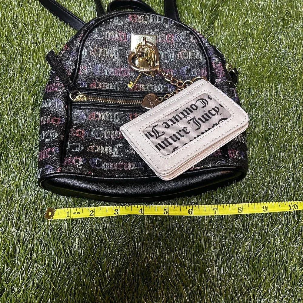 Juicy Couture Black Rainbow Logo Mini Backpack with Card‎ Holder Wallet Set